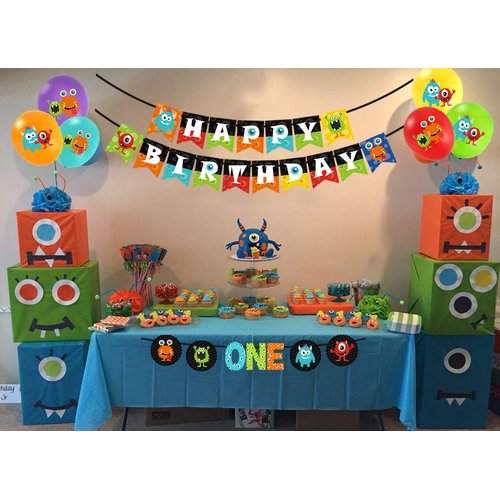 Kreatwow Monster Happy Birthday Banner Monster Bash Party Supplies