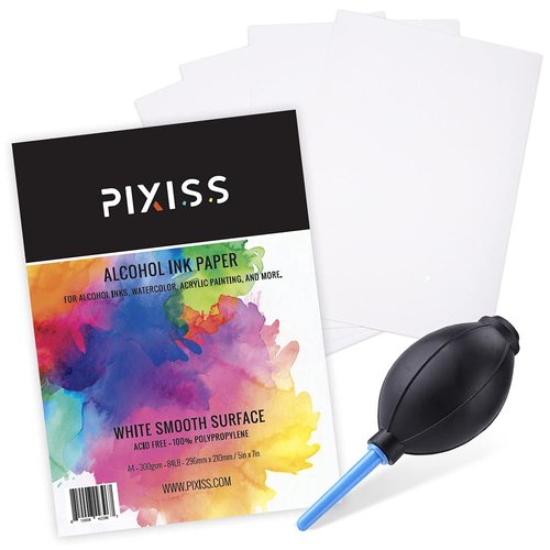 Alcohol Ink Paper & Watercolor Paper - 25 Sheets of 5x7 White Alcohol Ink Paper (127x178mm) 300gsm - Hand Blower for Alcohol Ink - Alcohol Ink Supplies