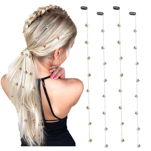Butterfly Hair Chain, Hair Jewelry for Braids Accessories, Butterfly Hair Extension & Tassel Hair Clips, Pack of 4 - Hair Accessories for Women Girls YISSION