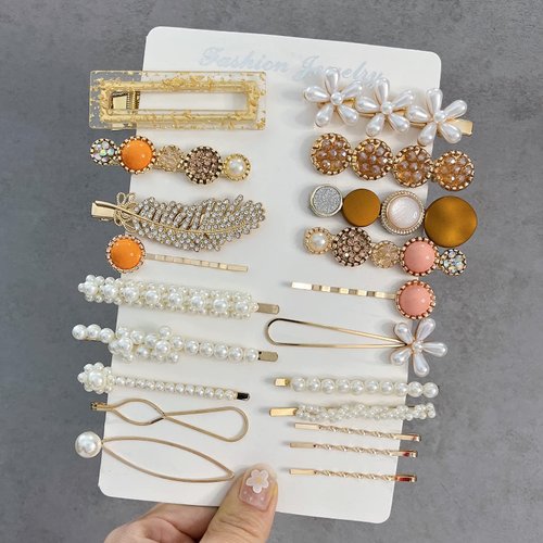 Mehayi 20 PCS Pearl Hair Clips Set Fashion Korean Acrylic Resin Hair Barrettes, Bobby Pins Hairpins for Women and Ladies Girls Headwear Styling Tools, Hair Accessories for Decorative Party Wedding