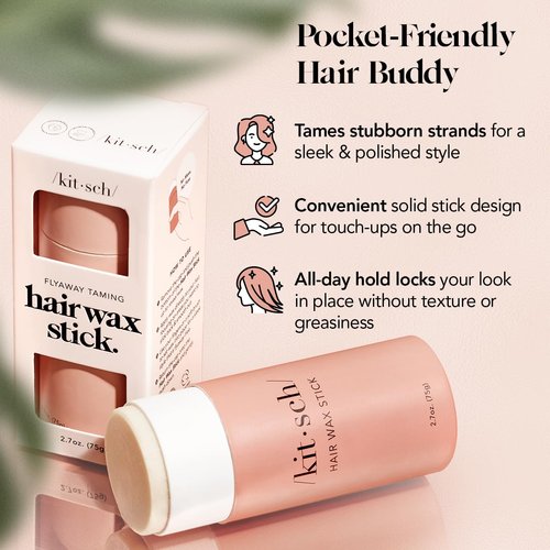 Kitsch Hair Wax Stick for Women & Men - Hair Slick Back Stick, Anti-Frizz and Fly Away Hair Tamer, No Residue Hair Finishing Stick for Flyaways, All Day Hold Styling Product for Smoothing Hair Strands