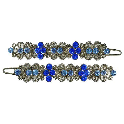 Pair of Crystal Hair Barrettes for Thin Hair NF86400-GL9sapphire