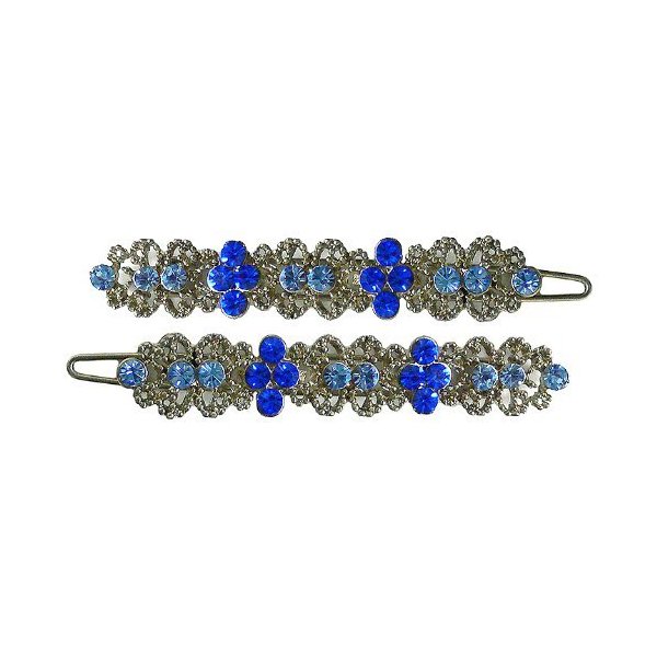 Pair of Crystal Hair Barrettes for Thin Hair NF86400-GL9sapphire