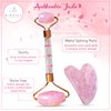 Bighiza Jade Roller and Gua Sha Face Roller Tool Set, Rose Quartz Roller with Real Flower Handle, Anti Aging, Noiseless, Relax Relieve Fine Lines and Wrinkles for Face, Eyes, Neck, Muscle Relaxing