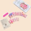 24Pcs Long Press on Nails Square Fake Nails with Charms Nude Pink Acrylic Nails Cute Heart Bear Charm Designs Glue on Nails Reusable Artificial Full Cover Stick on Nails for Women and Girls