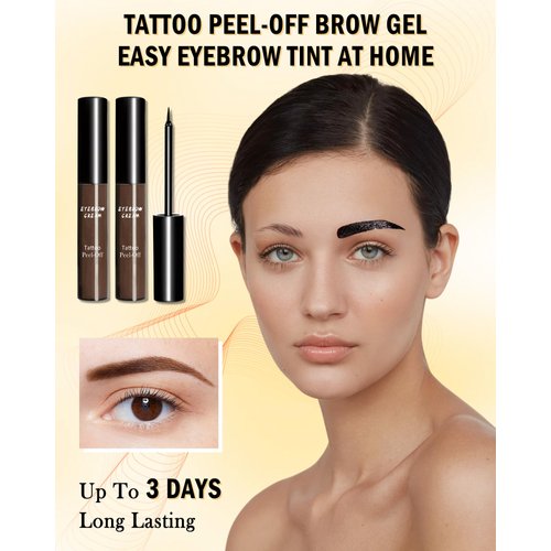 Brow Tattoo Peel Off Tint Set - 2Pcs Gray Peel Off Eyebrow Tint Gel, Long Lasting Up to 3 Days, Waterproof Smudge-proof Eyebrow Tattoos Gel, Peeling Eye Brow Makeup with Brow Stencils & Razor-03