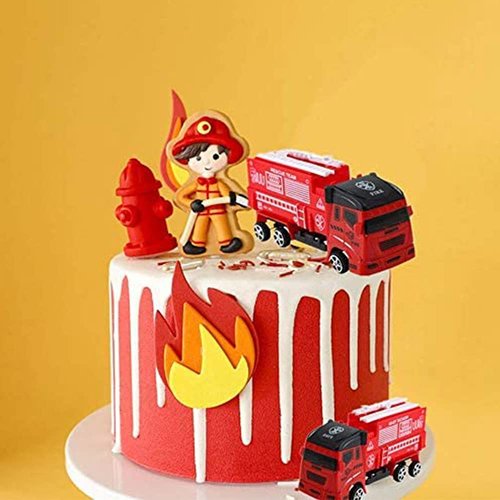 JeVenis Fireman Birthday Firetruck Birthday cake decoration Firefighter Birthday Fire Department party decoration