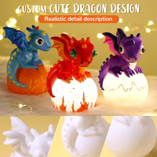 JMMICO Paint Your Own Dragon Lamp Craft Kit, DIY 3D Craft Dragon Night Light with 12 Colors Paint, Arts and Crafts for Kids Ages 8-12,Pat-pat Kids Drawing Toys for Kids 6 7 8+ Birthday Christmas Gift