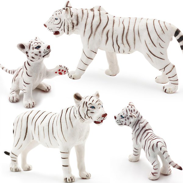 Gemini&Genius White Tiger Family Set Realistic Animal Figurines with Cub, Safari Animals Family Playset Figures, Educational Wildlife World Models, Cake Toppers Christmas Birthday Gift for Kids