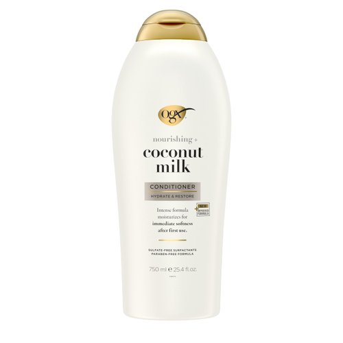 OGX Nourishing + Coconut Milk Conditioner, Hydrating & Restoring Conditioner Moisturizes for Soft Hair After the First Use, Paraben-Free, Sulfate-Free Surfactants, 25.4 fl. oz