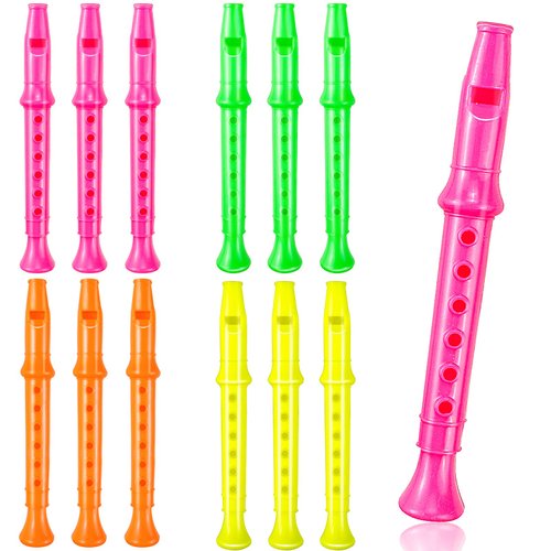 Etmact 5.5 Inches Plastic Recorders - Pack of 12 - Mixed Color Plastic Flute Musical Instruments Toy for Kid Party Favors, Bag Stuffers Gift Musical Instrument Party Favor Bags Party Favors for Kids