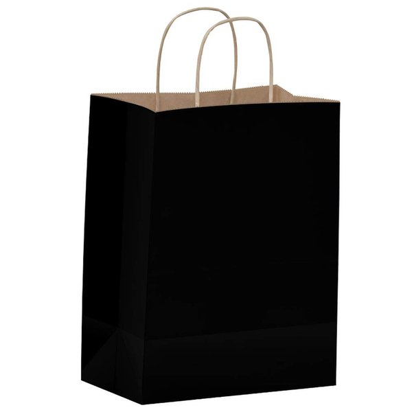 Qutuus Black Gift Bags with Handles - 25 Pcs 8"x4.5"x10" Black Paper Bags, Shopping Bags, Party Bags, Favor Bags, Goody Bags, Cub, Business Bags, Kraft Bags, Retail Bags, Paper Gift Bags