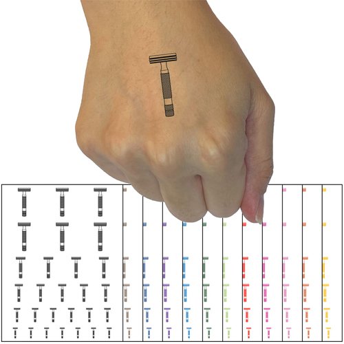 Razor Shaving Blade Temporary Tattoo Water Resistant Fake Body Art Set Collection - Light Pink (One Sheet)