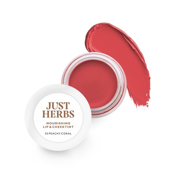 Just Herbs Organic Creamy Matte 3 in 1 Lip & Cheek Tint, Blush For Women - SLS,Chemical & Paraben Free - 0.14 fl. oz. (Peachy coral)