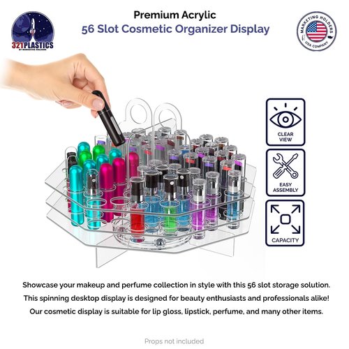 Marketing Holders Lucite Spinning Cosmetic Storage Caddy 56 Slot Makeup Mascara Lip Stick and Balm Space Saving Oil Perfumary Rotating Organizer