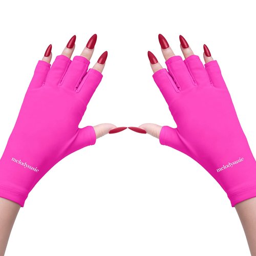 MelodySusie UV Gloves for Gel Nail Lamp, Professional Protection for Manicures, Nail Art Skin Care Fingerless Glove Protect Hands (Rose)