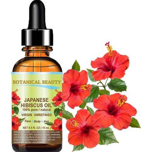 Botanical Beauty HIBISCUS OIL (Hibiscus Sabdariffa) JAPANESE 100 Pure Natural VIRGIN UNREFINED COLD PRESSED Anti Aging, Vitamin E oil for FACE, SKIN, HAIR GROWTH 0.5 Fl.oz.- 15 ml