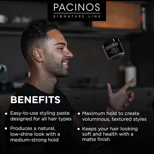 Pacinos Signature Line Clay Hair Paste - Long Lasting Styling Wax with Firm Hold for All Hair Styles 4 Oz