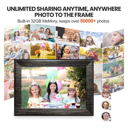 Yunpkture 10.1 Inch WiFi Digital Picture Frame, with 32GB Storage and 1280 * 800 IPS Touch Screen and SD Card Slot, Easy Setup to Share Photo Video via Free APP,Gifts for MOM