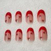 ROFIBUT Red French Tip Press on Nails Almond Short Fake Nails Cute Nude Pink Full Cover Glue on Nails with Red Cherry Glossy Artificial Stick on Nails Reusable Acrylic False Nail for Women Girls 24Pcs