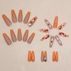 Coffin Press on Nails Long Fake Nails with Maple Leaves & Diamond Charms Designs Orange Glitter Acrylic Nails Fall False Nails Daily Wear Natural Artificial Stick on Nails for Women 24Pcs
