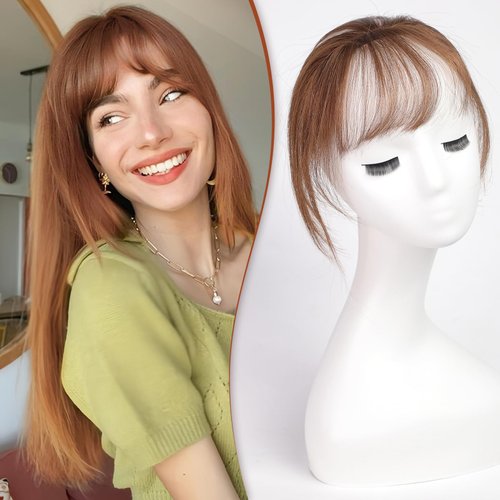 HAIRCUBE Bangs Hair Clip in Bangs 100% Real Human Hair Bangs Clip in Hair Extensions Fake Bangs 360° Clip on Bangs Air Bangs Hairpieces for woman with Temples 3 Secure Clips in Full Fringe Ash Brown