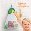 Bath Toys Organizer + 36 Soft Foam ABC 123 Letters & Numbers Bathroom Alphabet Baby Toys for Early Learning Foam Letters and Quick Dry Storage Net Bag