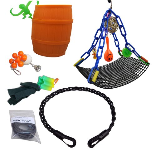 Sugar Glider Toy Six Pack: 6 Toys in 1 Bundle Swing, Rope Toy, Foraging Toy, Reset Toy, Tug Toy, Spring Toy