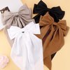 Velscrun Women Girls Hair Accessories Gifts - Khaki Satin Coquette Bow, White Silky Bow, Brown Oversized Hair Clip Ribbons, Black Long Tail Barrettes (4Pcs)