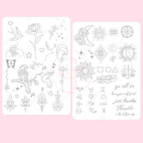White Tiny Tattoo Practice Skin Double Sided Silicone Tattoo Training Pads Feature over 50 Different Stencil Designs for Tattoo Practice (5pcs)