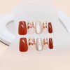 Fall Cat Eye Press on Nails Medium Length Fake Nails Flower Designs Stick on Nails Reddish Brown False Nails Full Cover Glitter Glue on Nails Acrylic Press on Nails Reusable Nails for Women 24Pcs