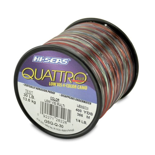 Hi-Seas Quattro Monofilament Line, 30 lb / 11.3 kg Test, 022 in / 0.55 mm Dia, 4-Color Camo, 400 yd / 366 m