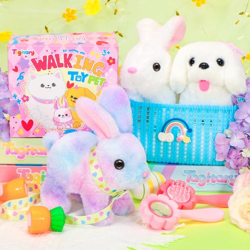 Tagitary Plush Toys Hopping Easter Stuffed Bunny with Sounds,Wiggling Ears,Jumping,Twitching Mouth and Nose,Easter Basket Stuffer Decor School Prize Birthday Gift for Kids