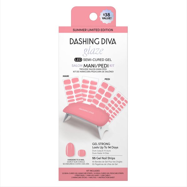 Dashing Diva Glaze Mani Pedi Kit​ - The Lolli Lolli - Comes with LED Nail Lamp - Long Lasting, Semicured Gel Nail Strips for Toes & Hands