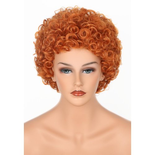 Lucoacos Orange Short Curly Wig Women or Girls Halloween Party Costume Wig