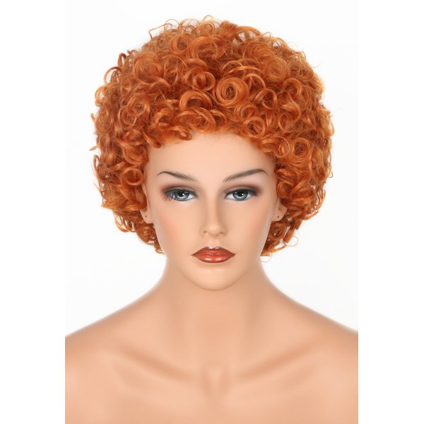Lucoacos Orange Short Curly Wig Women or Girls Halloween Party Costume Wig