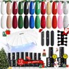 MEFA 19 Pcs Gel Nail Polish Kit with U V Light, 12 Christmas Colors Burgundy Red Dark Green Glitter Gel Polish Winter Silver Gold Sparkle Nail Polish Manicure Soak Off DIY Salon Decorations Gifts