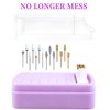 2 in 1 Nail Drill Bits Holder & Nail Drill Bits Cleaning Brush Case 30 Holes (Purple)