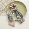 Bandana Hair Scrunchies with Ribbon Bow Scarf Scrunchies for Women, Elegant Floral Hair Ties Plaid Scarf Scrunchies (6 PCS Double Layer)