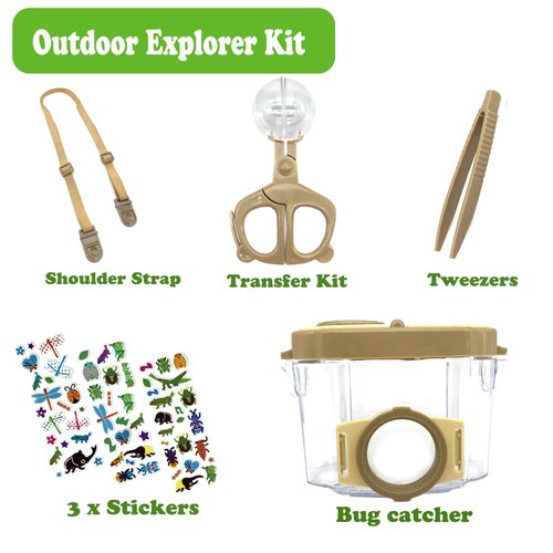JTCJozz Bug Catcher Kit, Bug Collection Kit, Outdoor Nature Explorer Kit with Tweezers, Stickers, Science Educational Kit, Bug Observation Container for Boys and Girls (Gold)