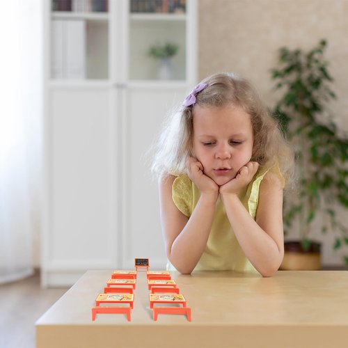 VILLCASE Mini Classroom Furniture Set, Dollhouse Desk Chair Chalkboard Miniature School Playset, Miniature School Desk and Chair Chalk Board Model Mini Doll School Supplies for Doll House