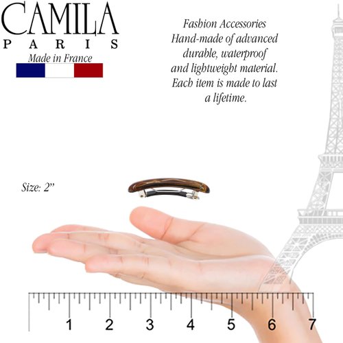 Camila Paris CP3327 French Hair Barrette Clip for Girls, Gold Small Set of 2 Strong Hold Grip Hair Clips for Women, No Slip Rubberized Automatic Clasp Styling Girls Hair Accessories, Made in France