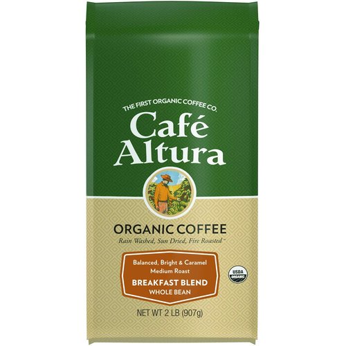 Cafe Altura Whole Bean Organic Coffee, Breakfast Blend 32 Ounce