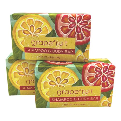 Greenwich Bay Trading Co., Grapefruit Shampoo and Body Bar, Set of 3 Bars, 4.2 Ounces Each