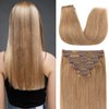 S-noilite Clip in Hair Extensions Real Human Hair Dark Blonde Human Hair Extensions Clip Ins 18 Inch 8pcs 140g Straight Real Hair Extensions Clip in Human Hair Double Weft #27