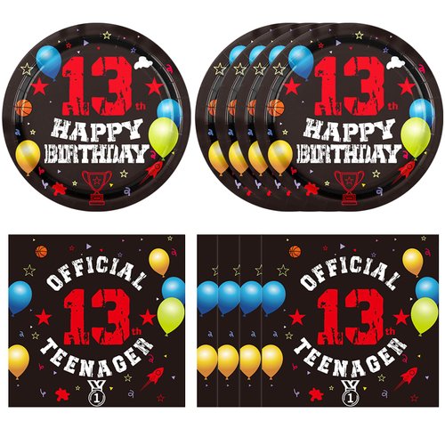 13th Birthday Decorations for Boys Red Black 13th Birthday Party Supplies Plates Napkins Set Disp...