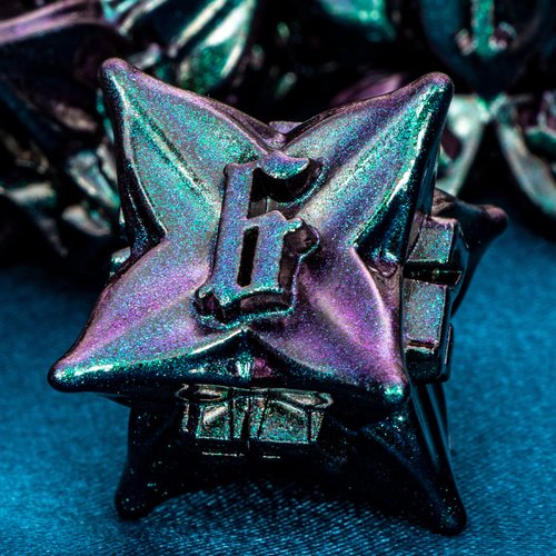 ARUOHHA DND Metal Dice Set Purple Green Dungeons and Dragons Dice with Box, 7PCS Leaf Design D&D Dice Handmade Polyhedral Dice RPG D and D Role Playing Games Dice D20 D12 D10 D8 D6 D4