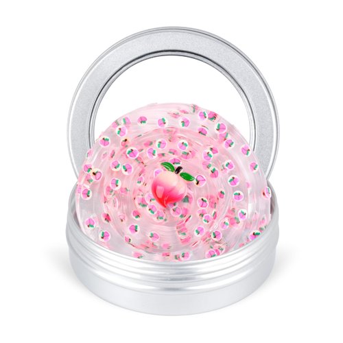 Clear Crunchy Slime,with Cute Peach Charms,Stress Relief Sludge Toy Slime for Kids,Soft and Non-Sticky, Slime Party Favors Great for Birthday Gifts for Girl and Boys