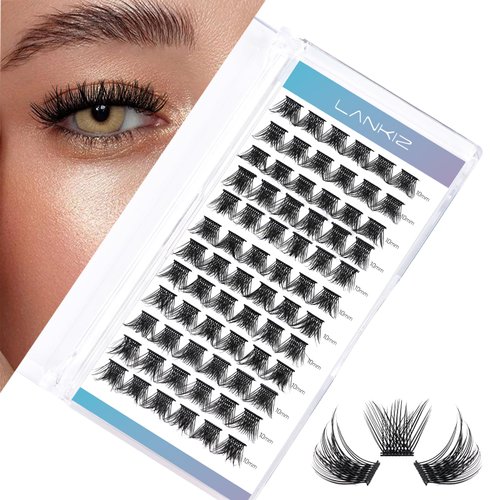LANKIZ Lash Clusters DIY Lash Extensions Individual Lashes Natural Eyelash Clusters Extensions Soft and Lightweight Resuale Wide Band Cluster Lashes for Home Use (C01,D-10mm)
