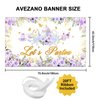 Avezano Tea Party Backdrop Floral Butterfly Glitter Let's Partea Banner Afternoon Tea Baby Shower Birthday Party Decorations 70.8 x 43.3 Inch (Purple)